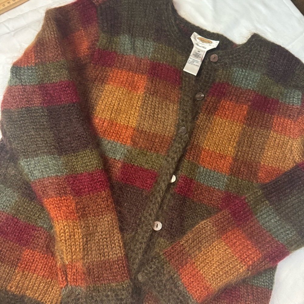 HAND KNIT …Talbots Autumn Tones Plaid Cardigan. Perfect condition - Picture 3 of 11